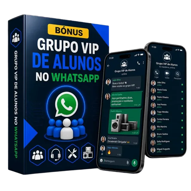 Mockup do bônus Grupo VIP de Alunos no WhatsApp